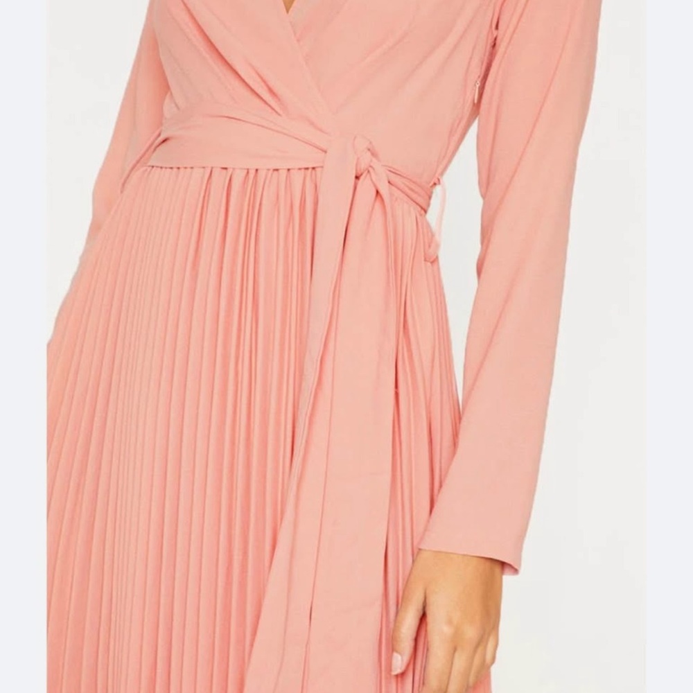 Pleated Wrap Midi Dress in Blush Pink